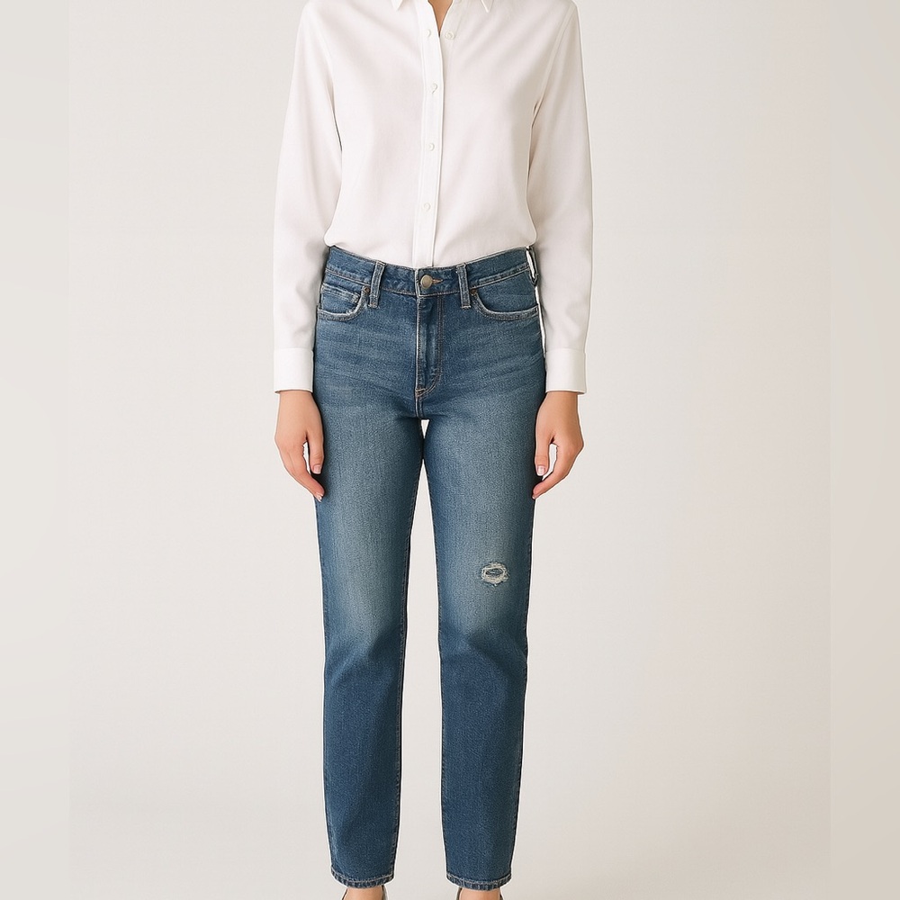 Moussy Vintage Blue Distressed Velma Slim Straight Jeans Sz 29 Made in Japan